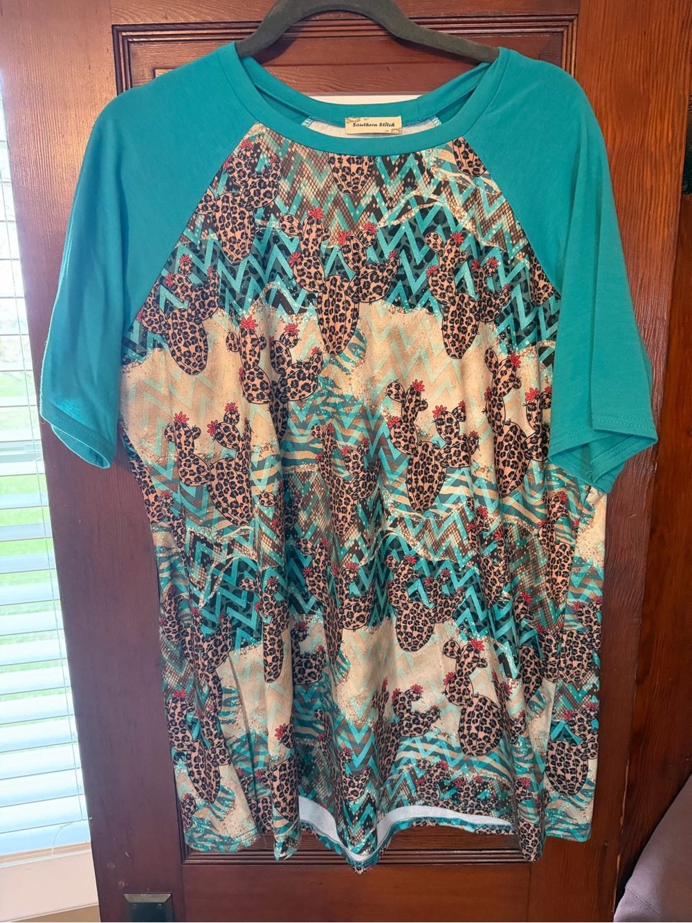 Teal Raglan Sleeve Animal Chevron Print Top